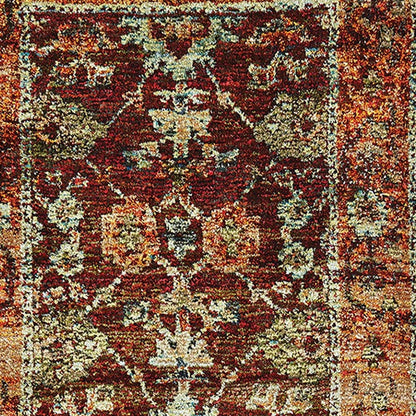 12' Runner Red Gold and Green Oriental Power Loom Runner Rug