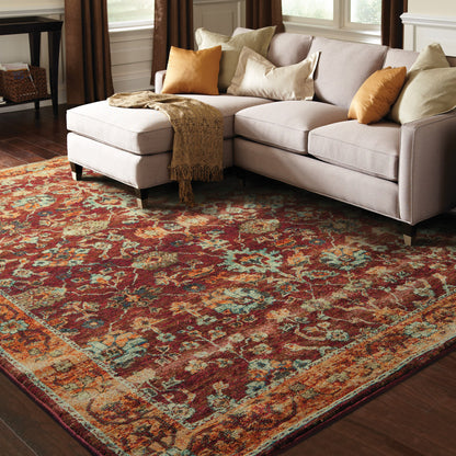 5' X 7' Red and Gold Oriental Power Loom Area Rug