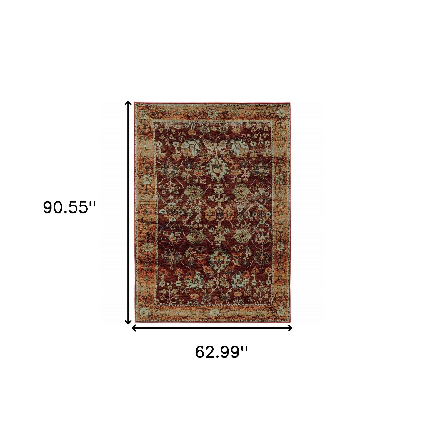 5' X 7' Red and Gold Oriental Power Loom Area Rug