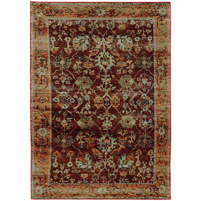 7' X 10' Red and Gold Oriental Power Loom Area Rug