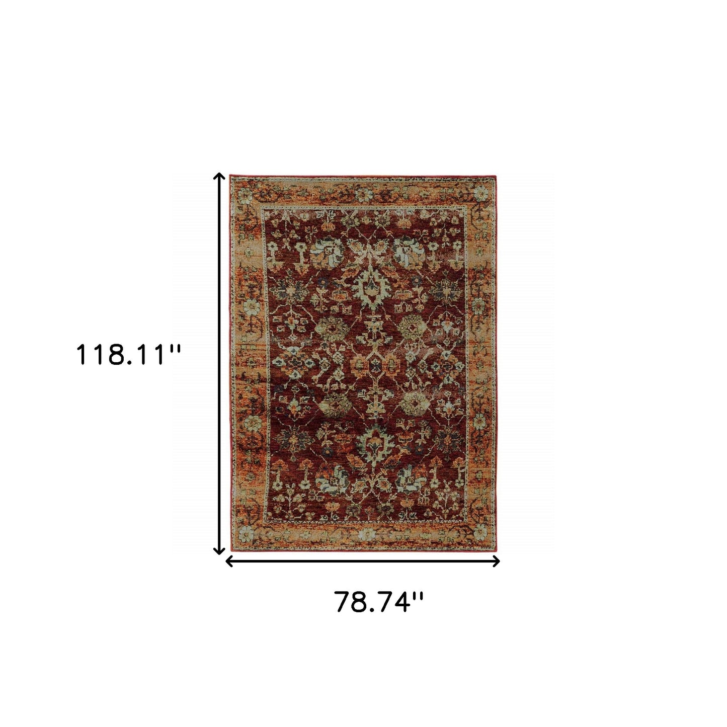 7' X 10' Red and Gold Oriental Power Loom Area Rug