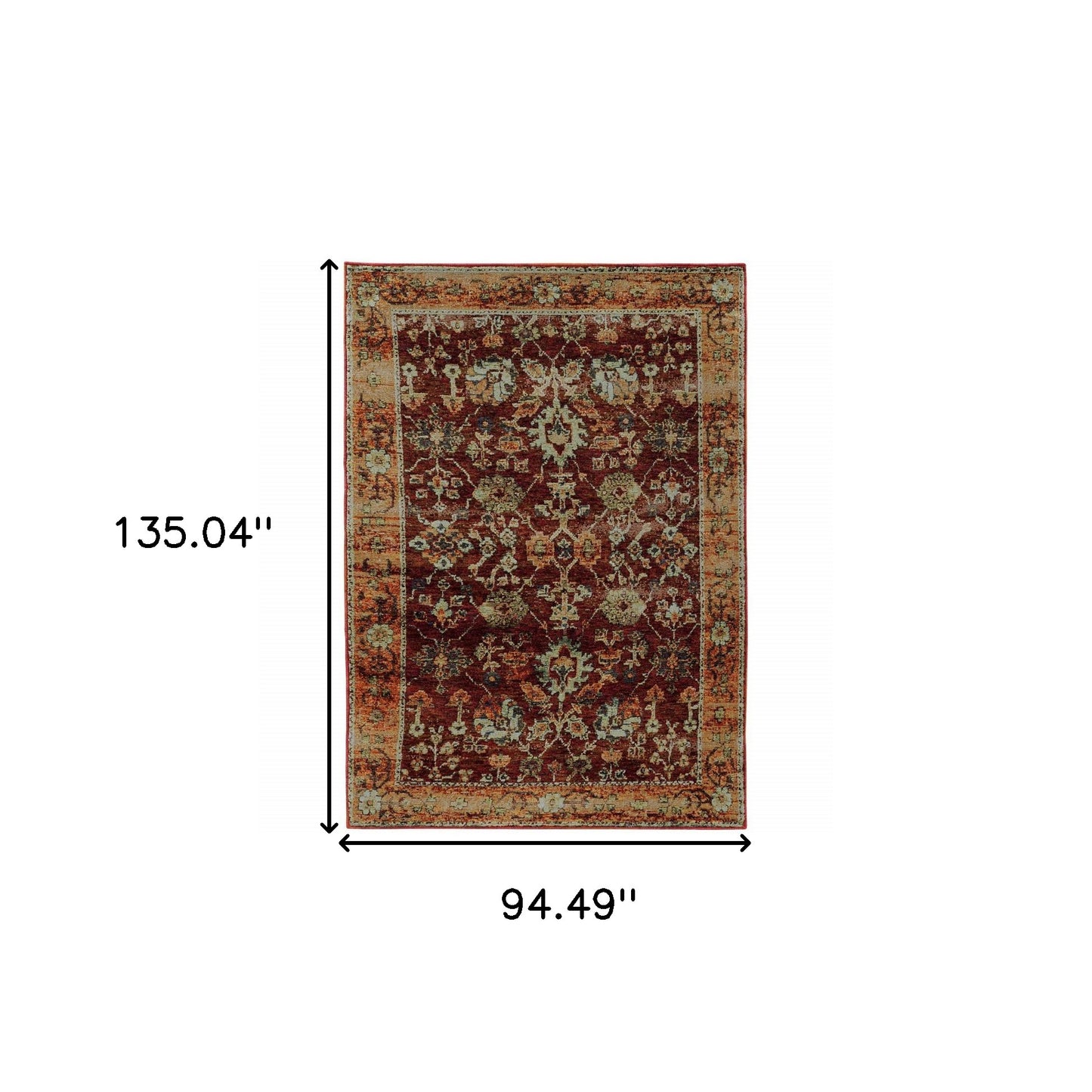 8' X 11' Red and Gold Oriental Power Loom Area Rug