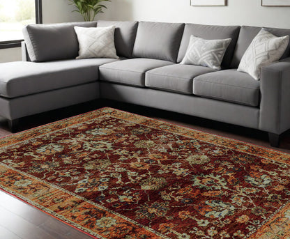 8' X 11' Red and Gold Oriental Power Loom Area Rug