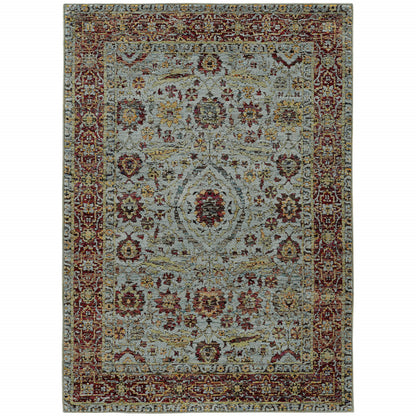 10' X 13' Blue and Green Oriental Power Loom Area Rug