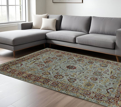 10' X 13' Blue and Green Oriental Power Loom Area Rug