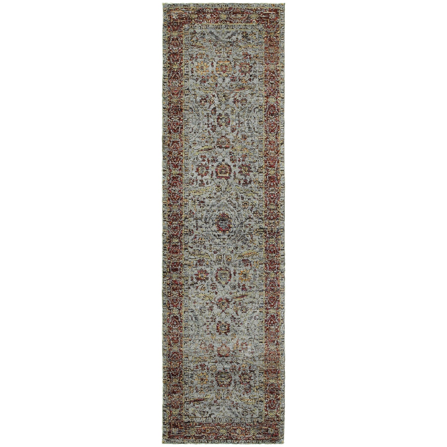 8' Runner Blue and Green Oriental Power Loom Runner Rug