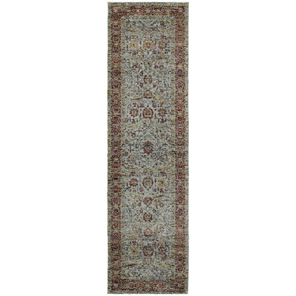8' Blue And Green Oriental Runner Rug