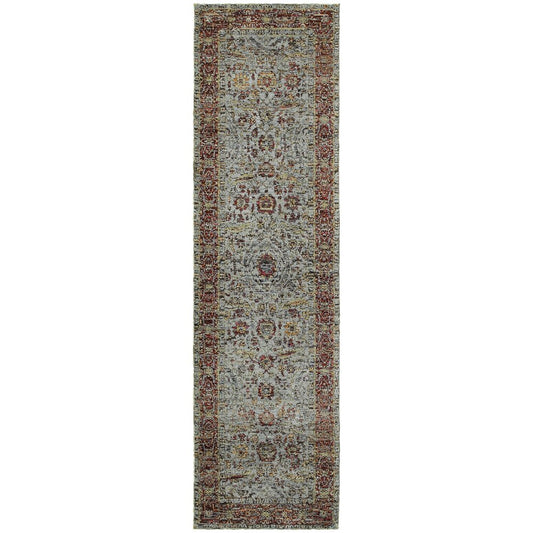 8' Blue And Green Oriental Runner Rug