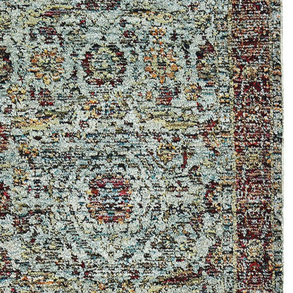 12' Runner Blue Red Green and Gold Oriental Power Loom Runner Rug