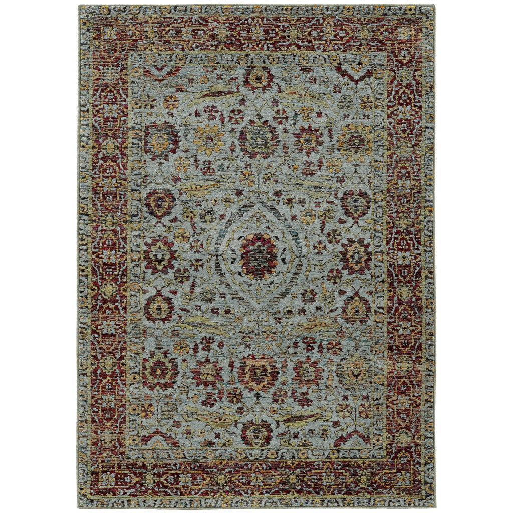 3' X 5' Blue and Green Oriental Power Loom Area Rug