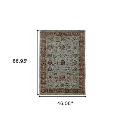 3' X 5' Blue and Green Oriental Power Loom Area Rug