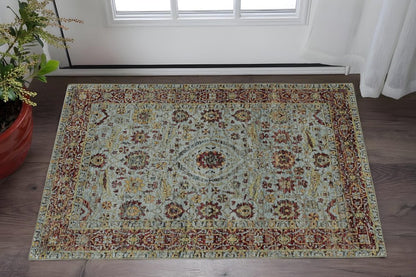 3' X 5' Blue and Green Oriental Power Loom Area Rug