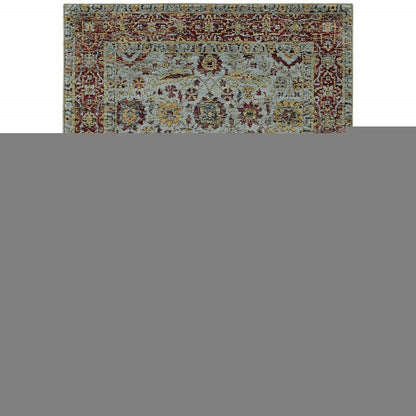 5' X 7' Blue and Green Oriental Power Loom Area Rug