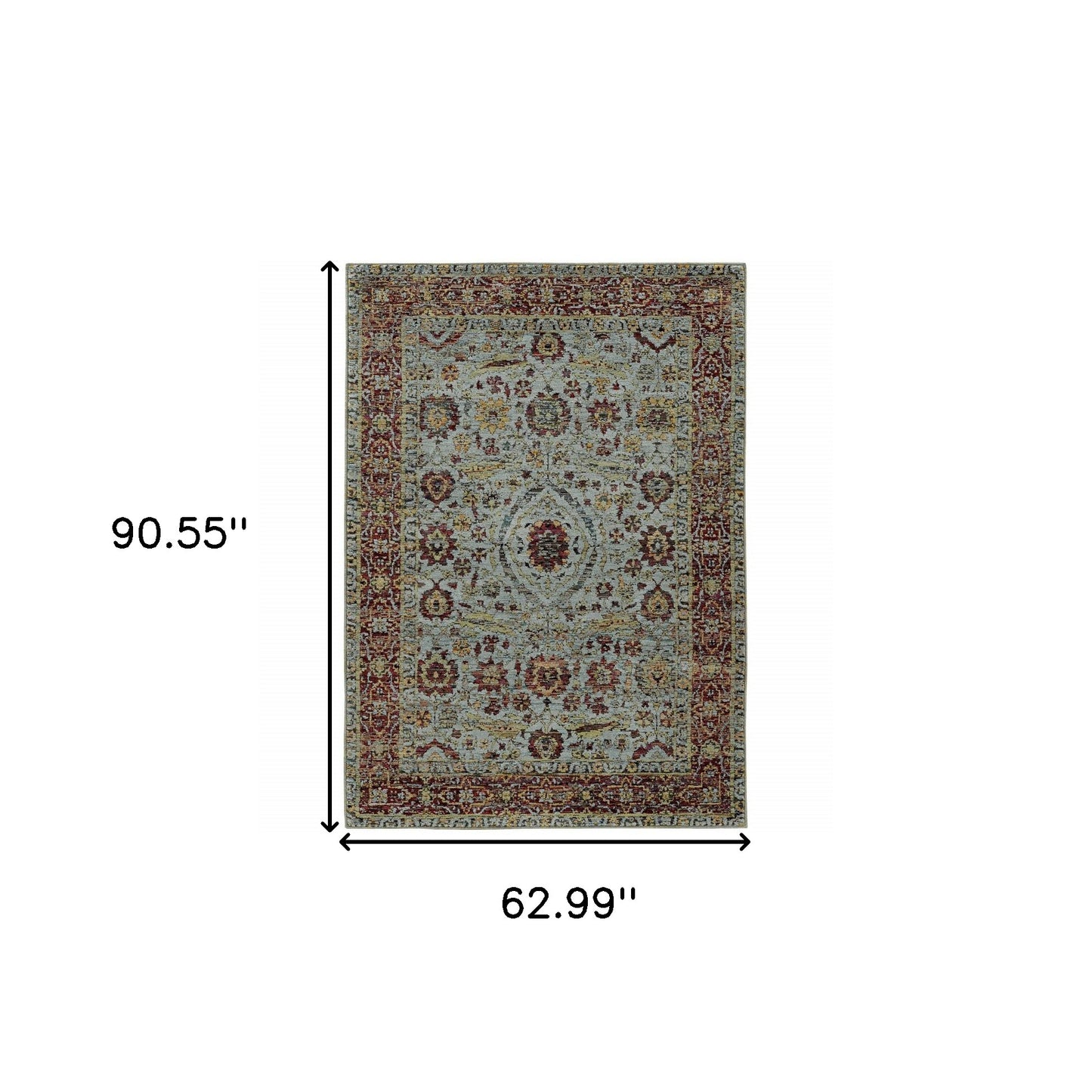 5' X 7' Blue and Green Oriental Power Loom Area Rug