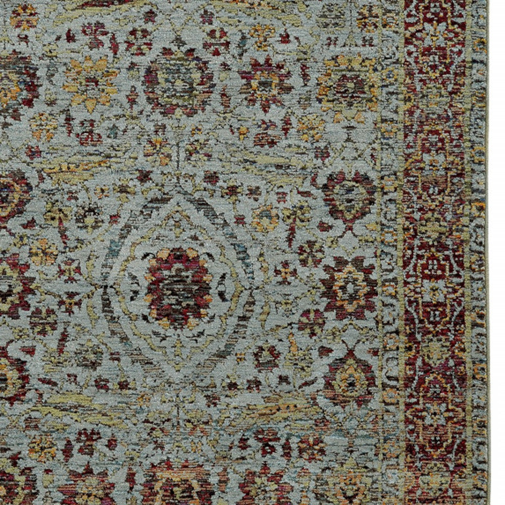 5' X 7' Blue and Green Oriental Power Loom Area Rug