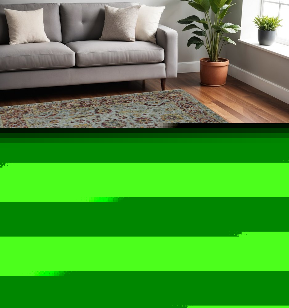 5' X 7' Blue and Green Oriental Power Loom Area Rug