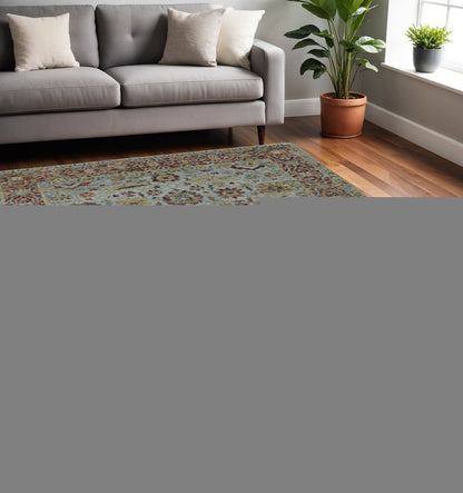 5' X 7' Blue and Green Oriental Power Loom Area Rug