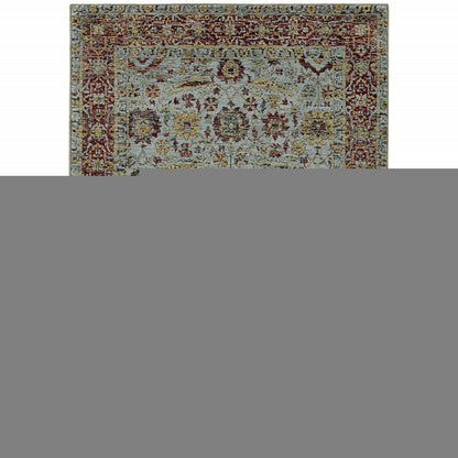 9' X 12' Blue and Green Oriental Power Loom Area Rug