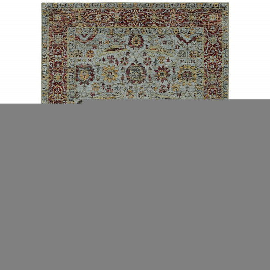 9' X 12' Blue and Green Oriental Power Loom Area Rug