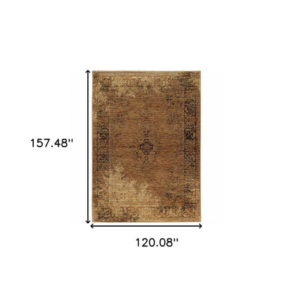 10' X 13' Brown Oriental Power Loom Area Rug