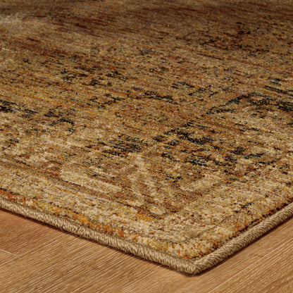 12' Runner Gold and Brown Oriental Power Loom Runner Rug