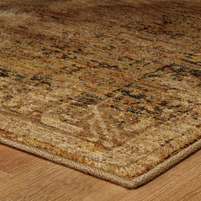 12' Gold And Brown Oriental Distressed Runner Rug