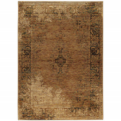 5' X 7' Brown Oriental Power Loom Area Rug