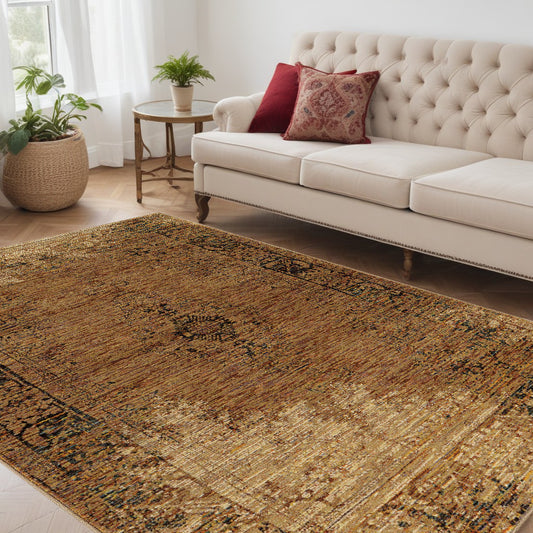 5' X 7' Brown Oriental Power Loom Area Rug