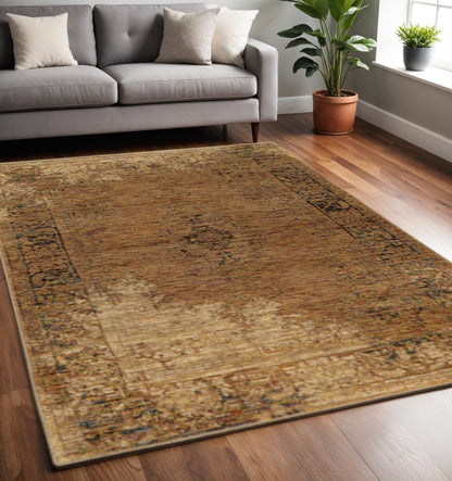 5' X 7' Brown Oriental Power Loom Area Rug