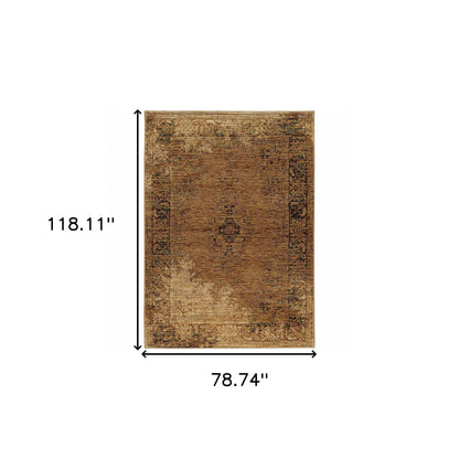 7' X 10' Brown Oriental Power Loom Area Rug