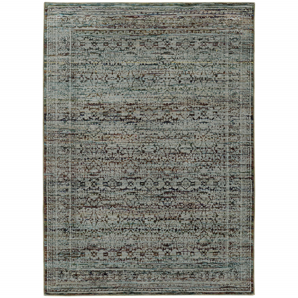 10' X 13' Blue Green Oriental Power Loom Area Rug