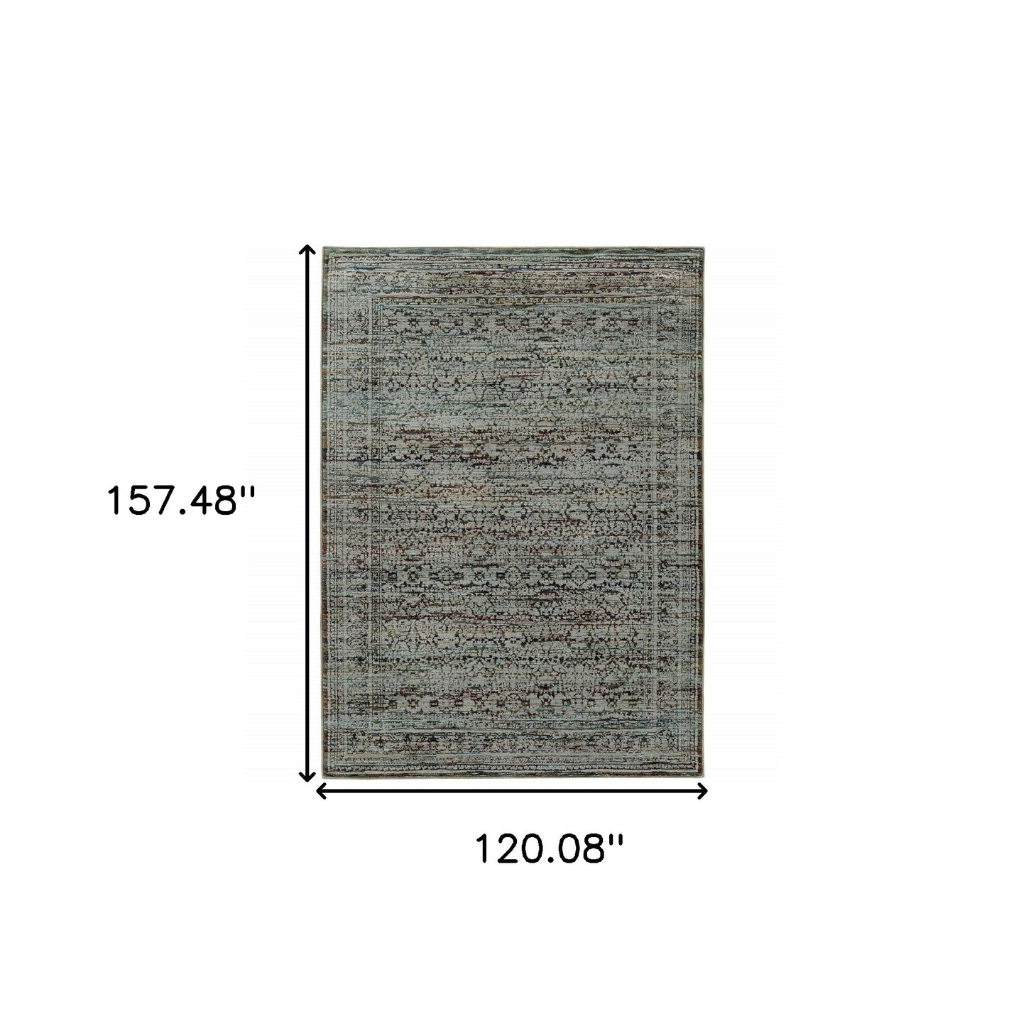 10' X 13' Blue Green Oriental Power Loom Area Rug