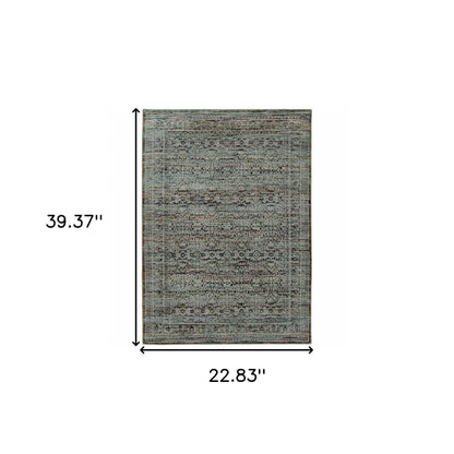 2' X 3' Blue Green Oriental Power Loom Area Rug