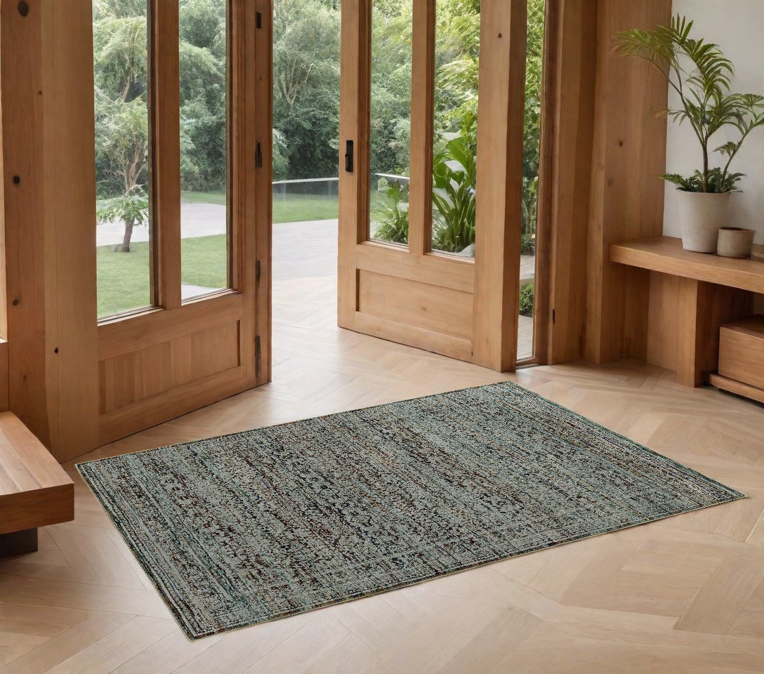 2' X 3' Blue Green Oriental Power Loom Area Rug