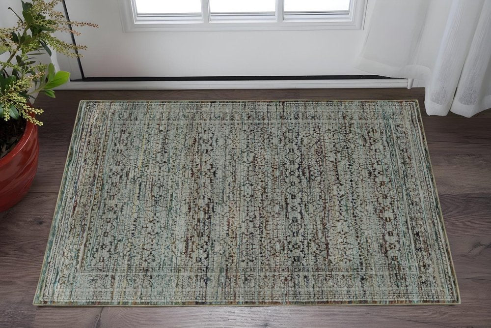 2' X 3' Blue Green Oriental Power Loom Area Rug
