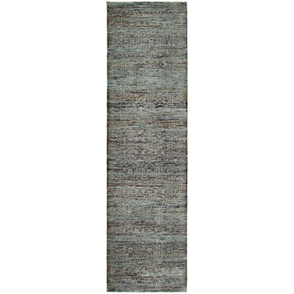 8' Blue And Green Oriental Runner Rug