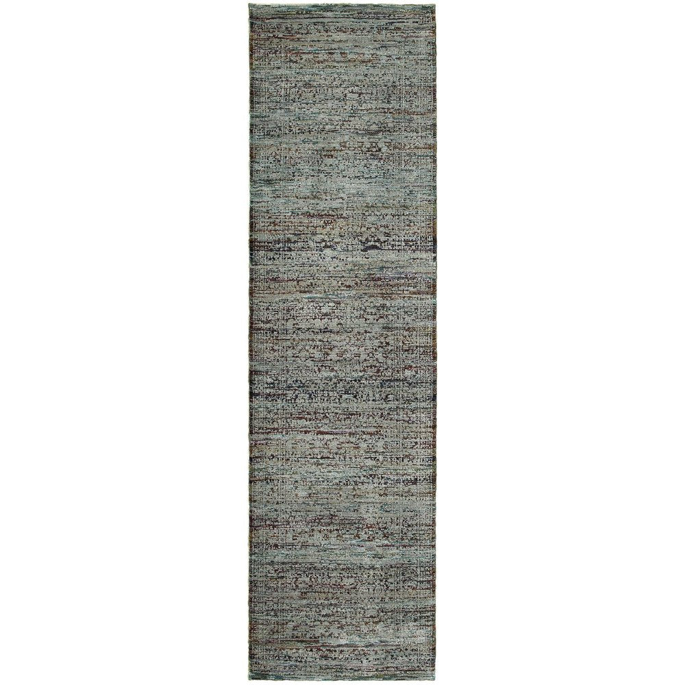 8' Blue And Green Oriental Runner Rug
