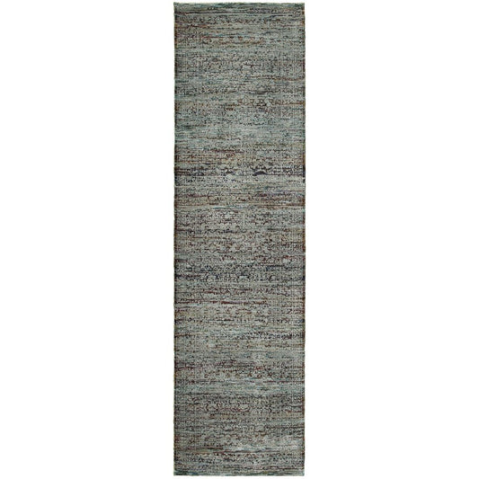 8' Blue And Green Oriental Runner Rug