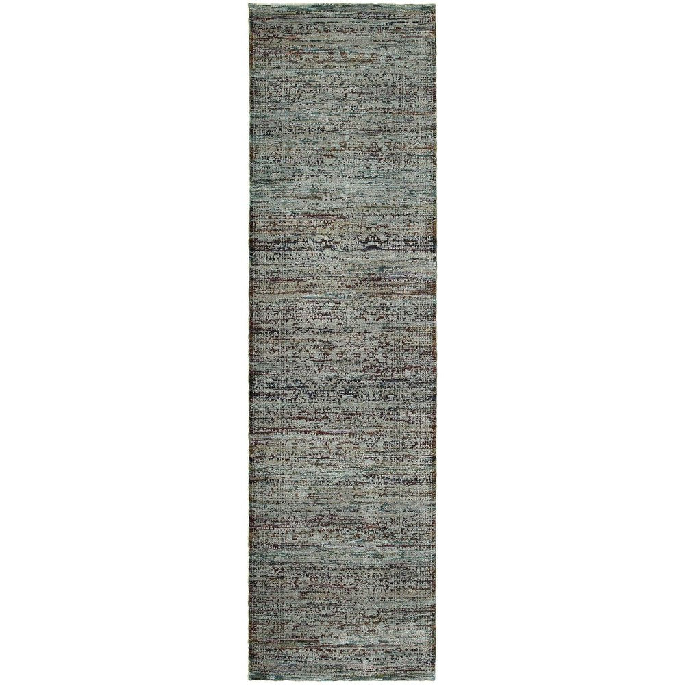 8' Blue And Green Oriental Runner Rug