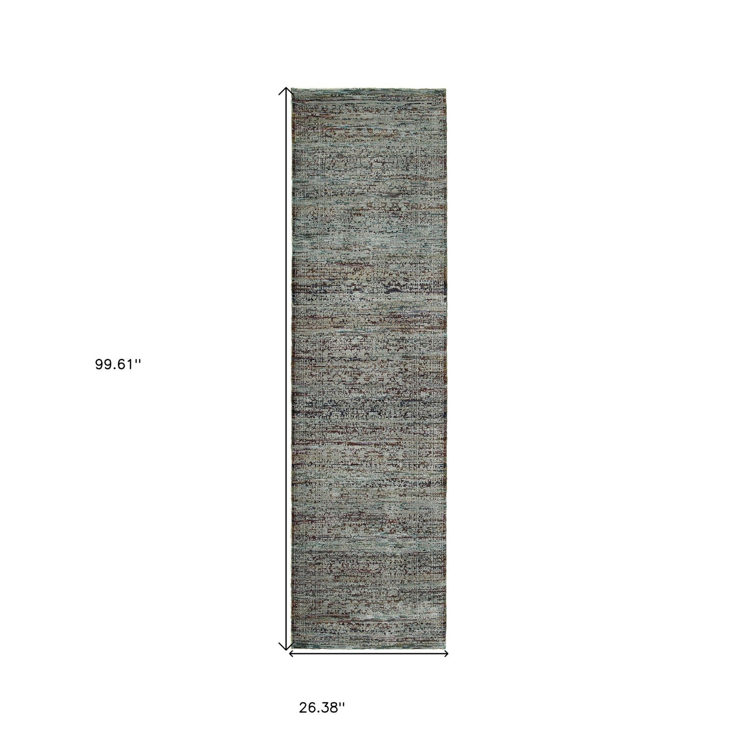 8' Runner Blue Green Oriental Power Loom Runner Rug