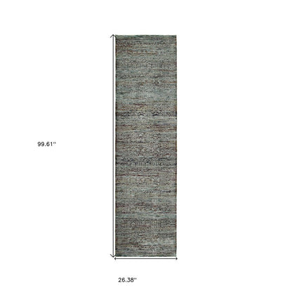 8' Blue And Green Oriental Runner Rug