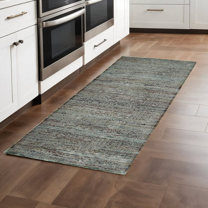 8' Blue And Green Oriental Runner Rug