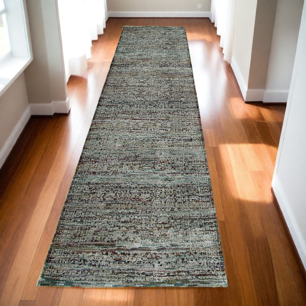 12' Runner Blue and Purple Oriental Power Loom Runner Rug