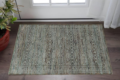 3' X 5' Blue Green Oriental Power Loom Area Rug