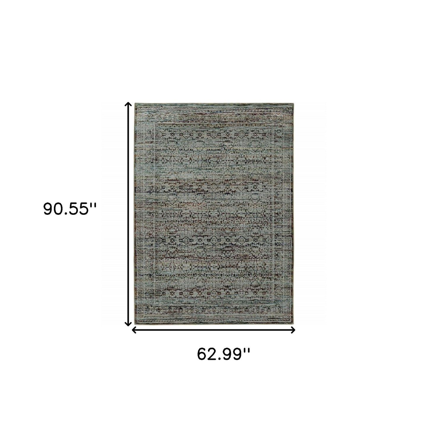 5' X 7' Blue Green Oriental Power Loom Area Rug