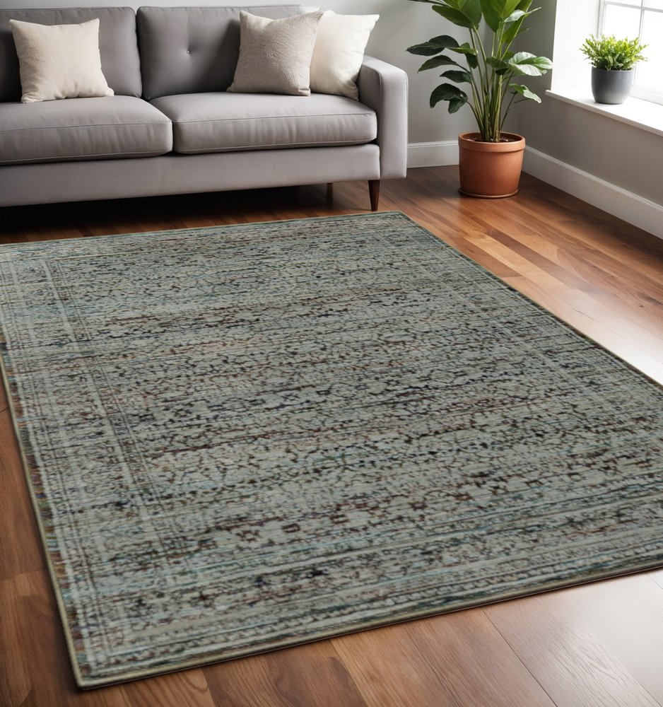 5' X 7' Blue Green Oriental Power Loom Area Rug