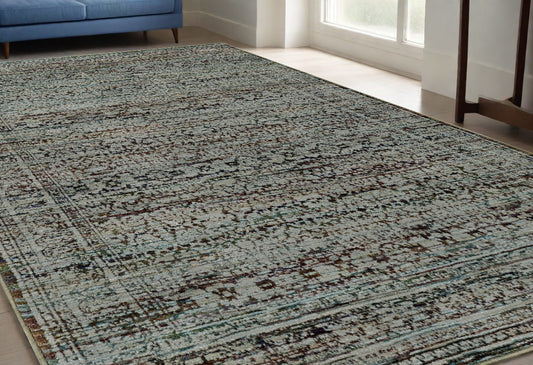 5' X 7' Blue Green Oriental Power Loom Area Rug