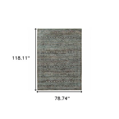 7' X 10' Blue Green Oriental Power Loom Area Rug