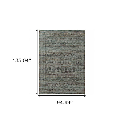 8' X 11' Blue Green Oriental Power Loom Area Rug