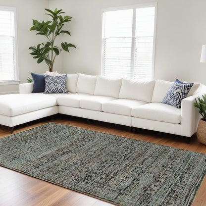 8' X 11' Blue Green Oriental Power Loom Area Rug